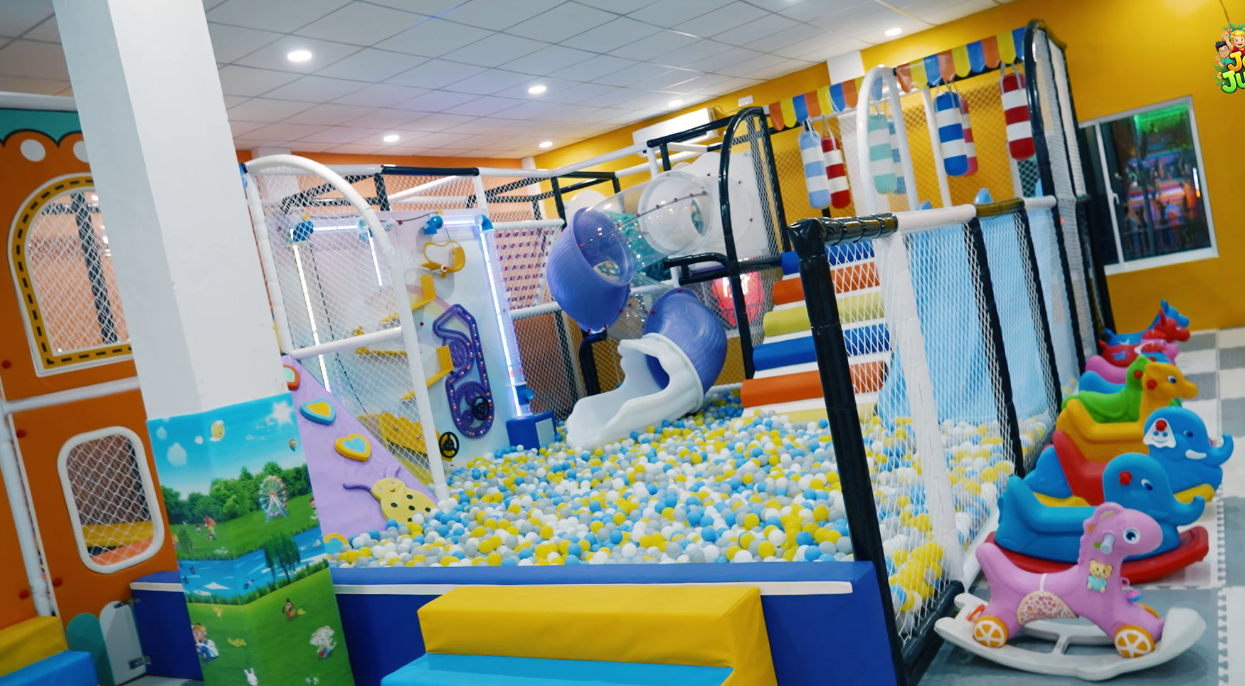 Slide and colourful ball pit at Jolly Jungle indoor playground in Kondavil, Jaffna